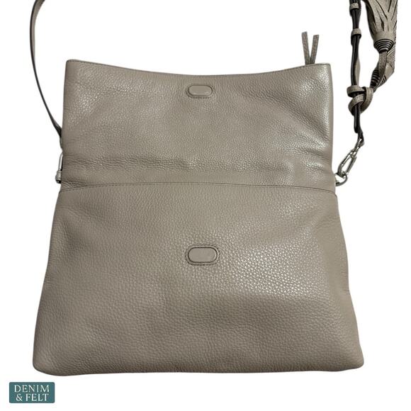 Tory Burch Thea Leather Foldover Crossbody Bag Purse Gray Herron Tassel Neutral - Picture 7 of 16